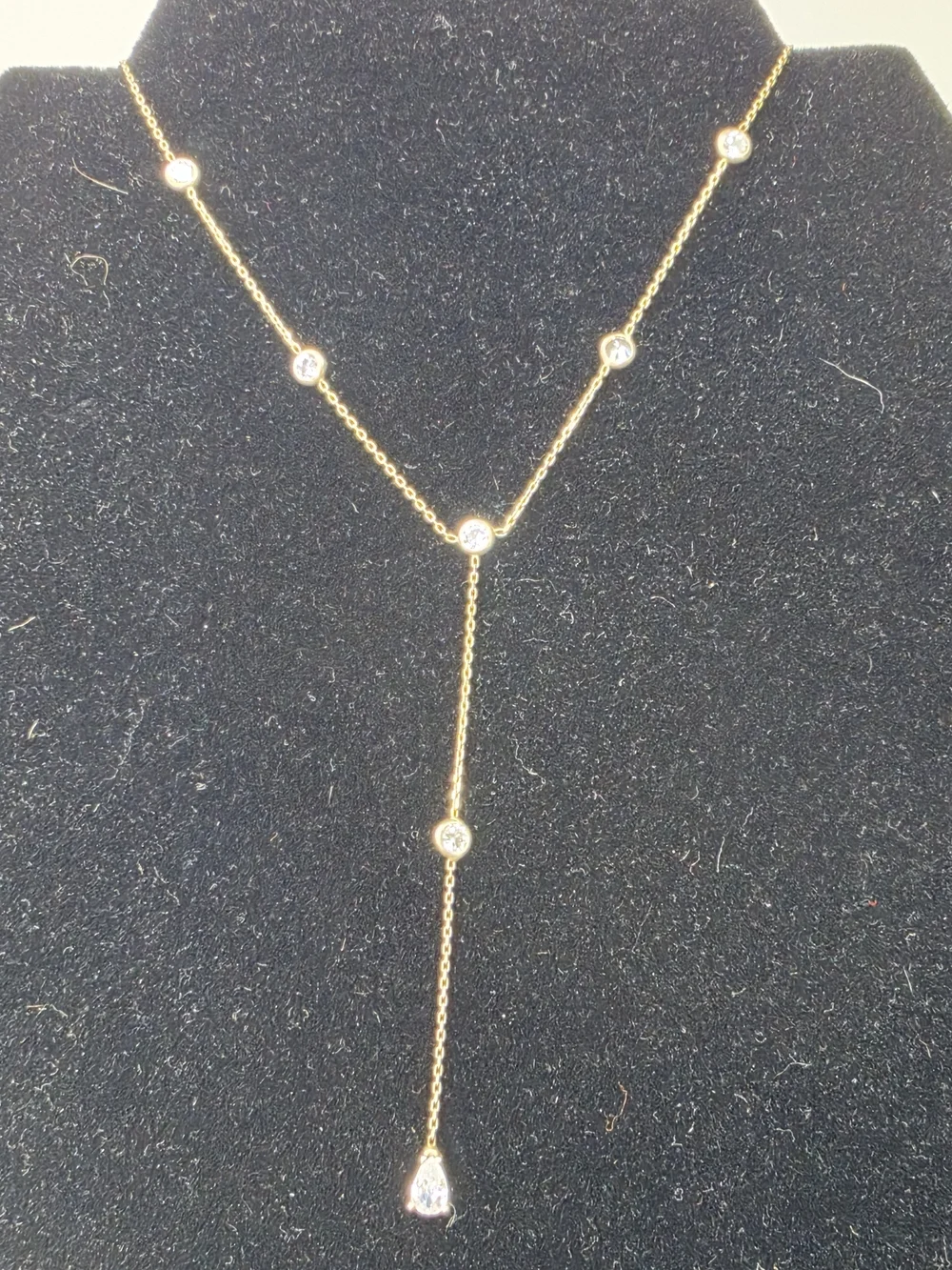 Vermeil Gold Over Sterling Silver Cubic Zircon Y-Drop 16